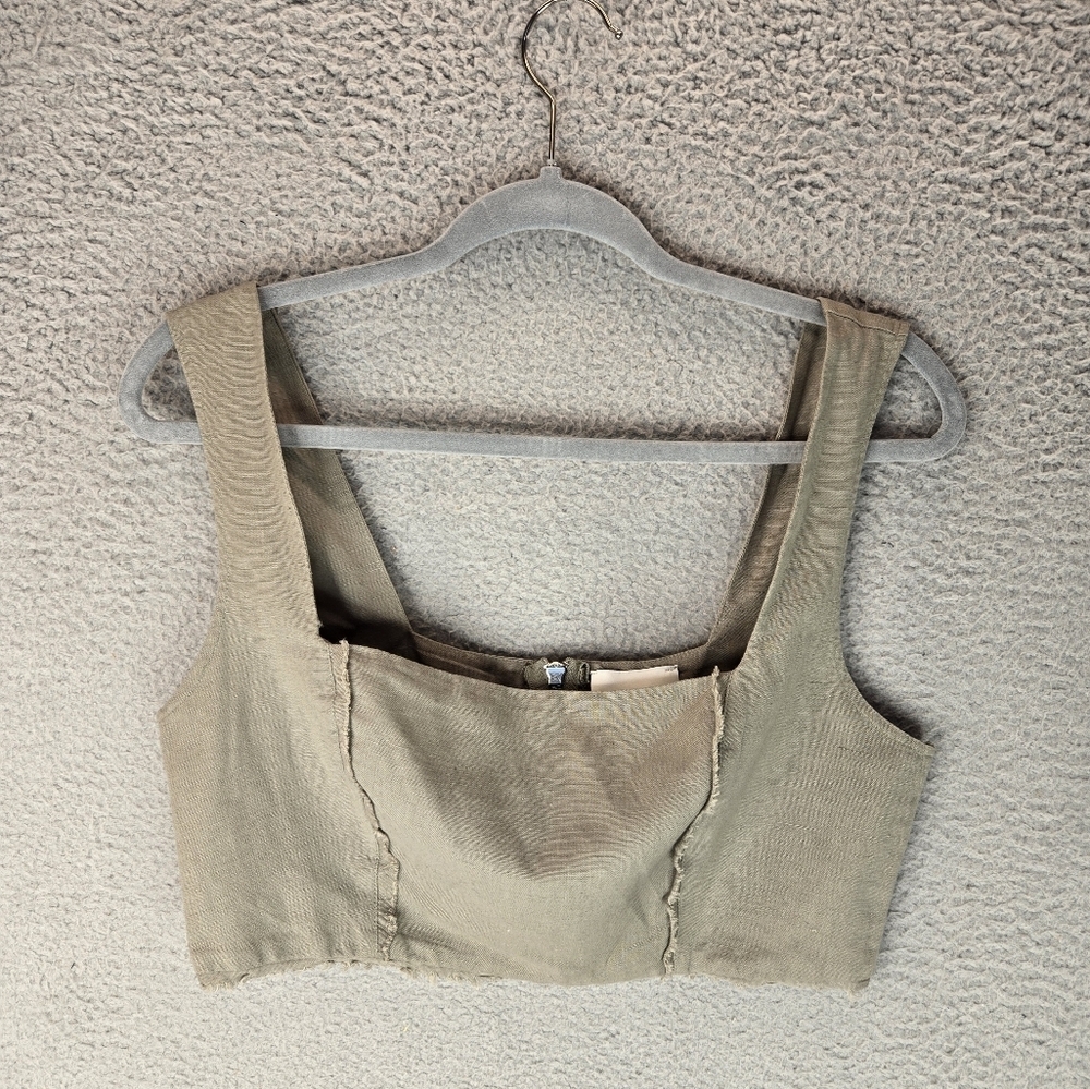 Topshop Super Crop Top Wimens Sz 8 Light Green Linen & Cotton Back Zip